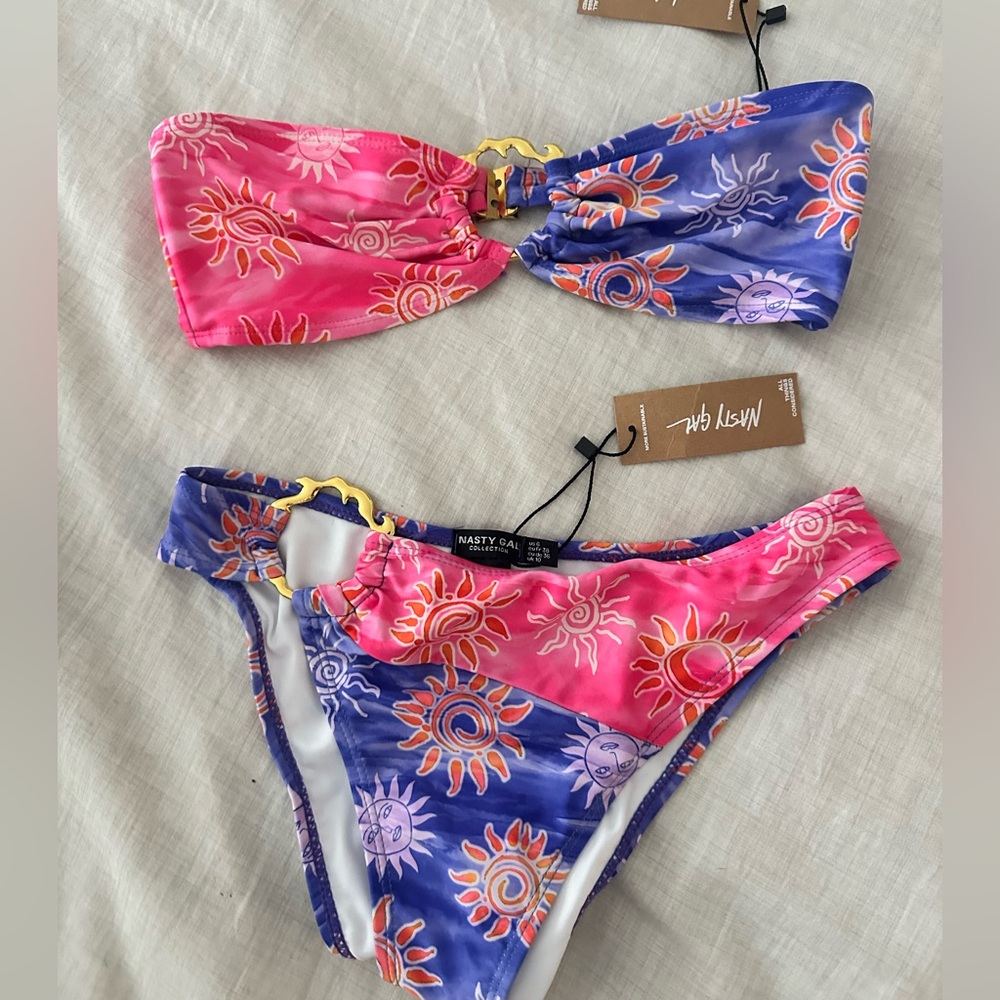 Nasty Gal Pink and Blue Sunburst Bikini